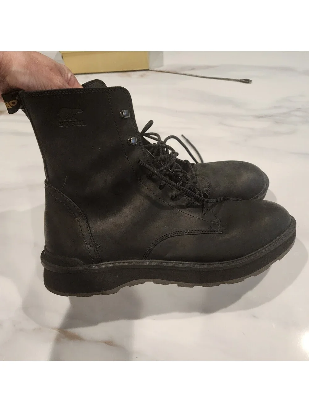 SOREL Men’s Hi-Line Waterproof Lace-Up Boots Black Leather 13